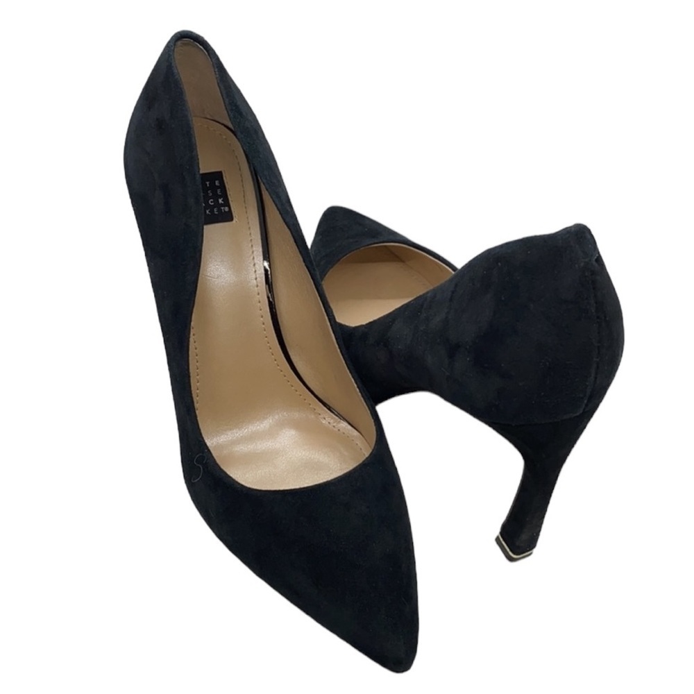 WHBM Black Suede Stiletto Heels With Silver Accent - Picture 5 of 10